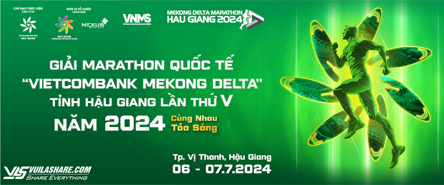 Banner giới thiệu giải Marathon quốc tế Vietcombank Mekong Delta Hậu Giang lần 5. ẢNH: NGUYỄN BẢY