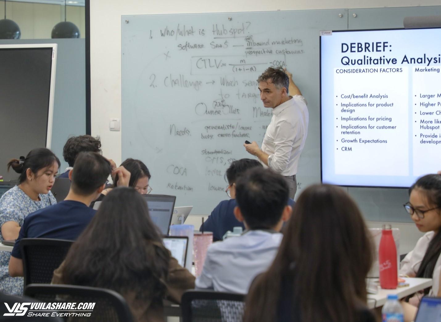 Sinh viên Fulbright thử sức với các bài tập digital marketing trong các buổi hackathon cùng TS. Willem Smit