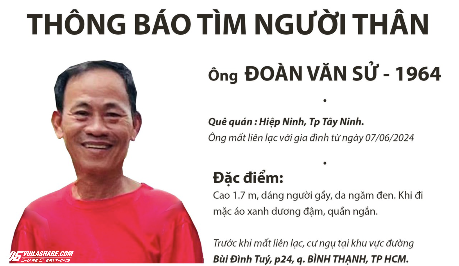 Gia đình tìm kiếm người đàn ông Tây Ninh mất liên lạc ở TP.HCM - Ảnh 1.