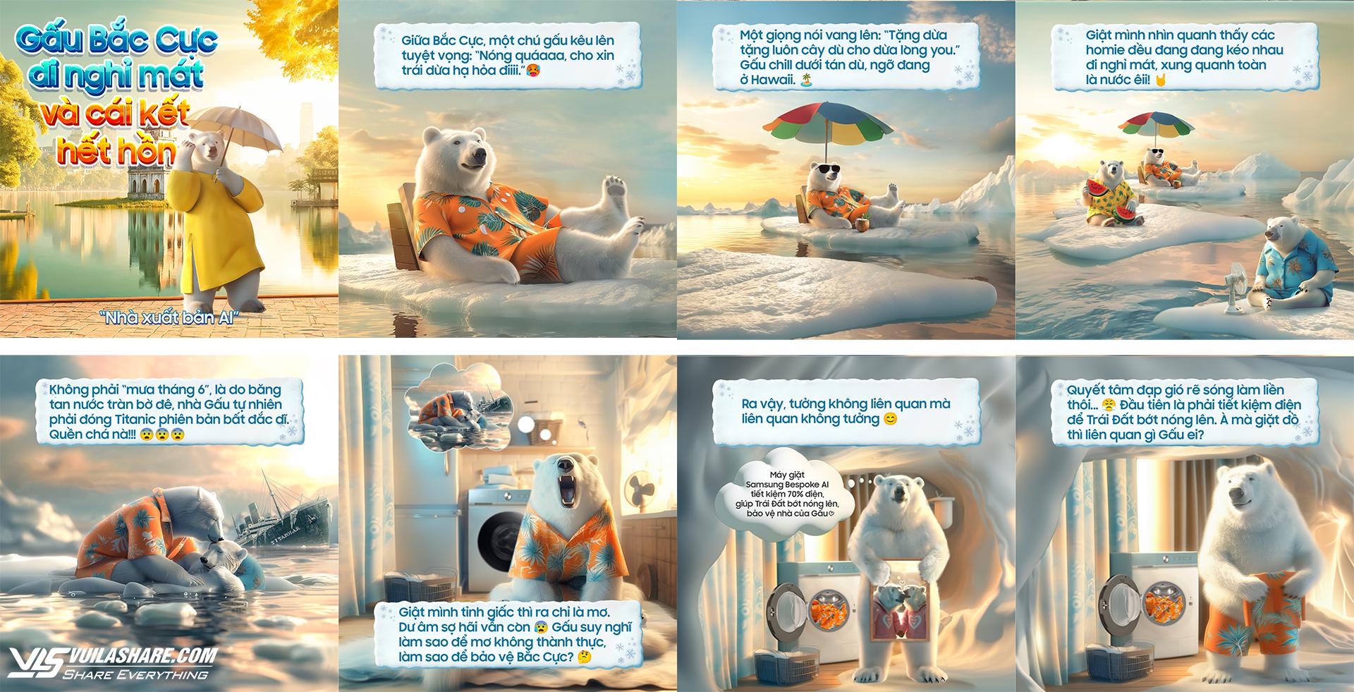 Bộ ảnh "Gấu Bắc Cực đi nghỉ mát và cái kết hết hồn" do Trí tuệ nhân tạo (AI) sáng tác