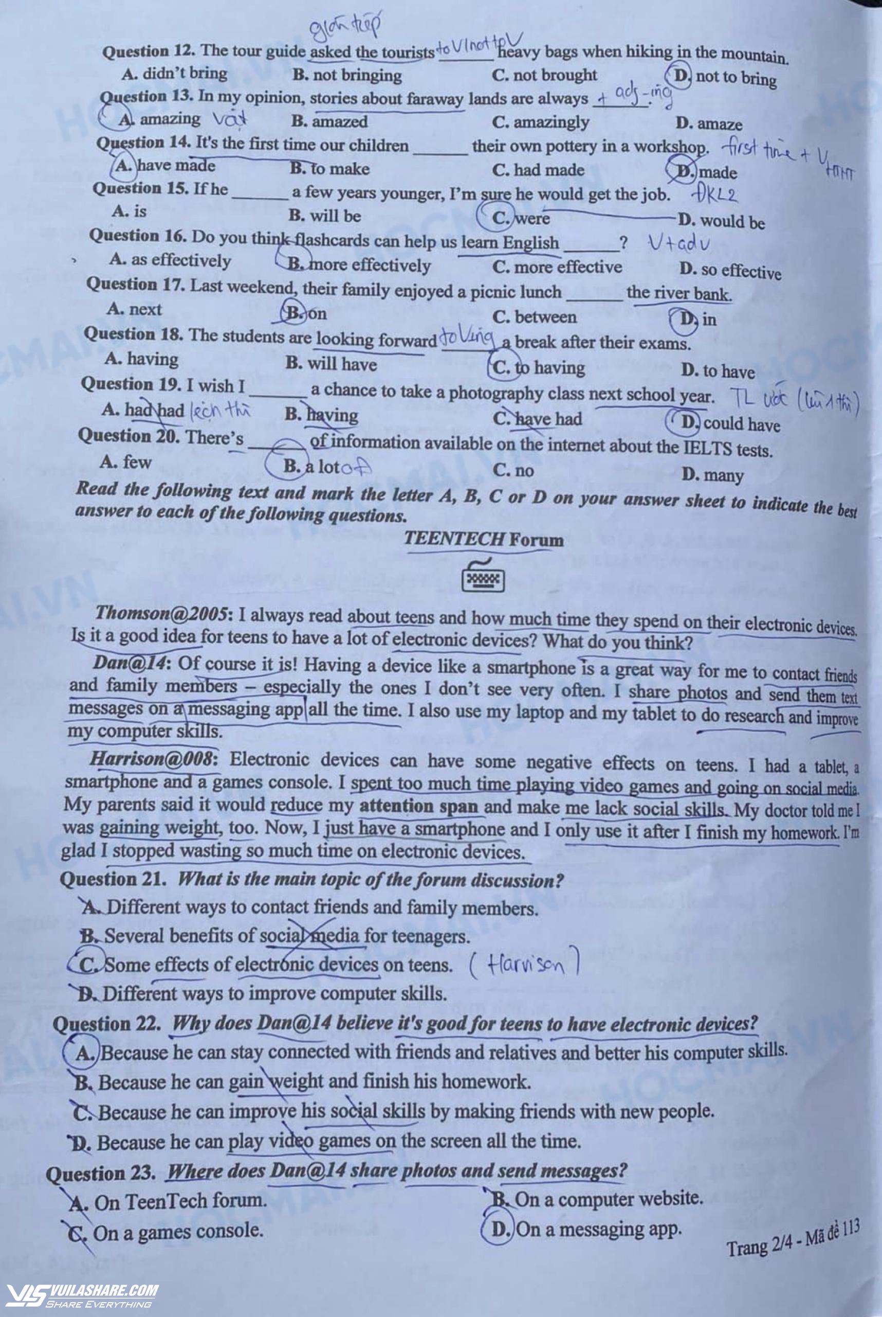 Đề thi và gợi ý đáp án môn tiếng Anh vào lớp 10- Ảnh 2.