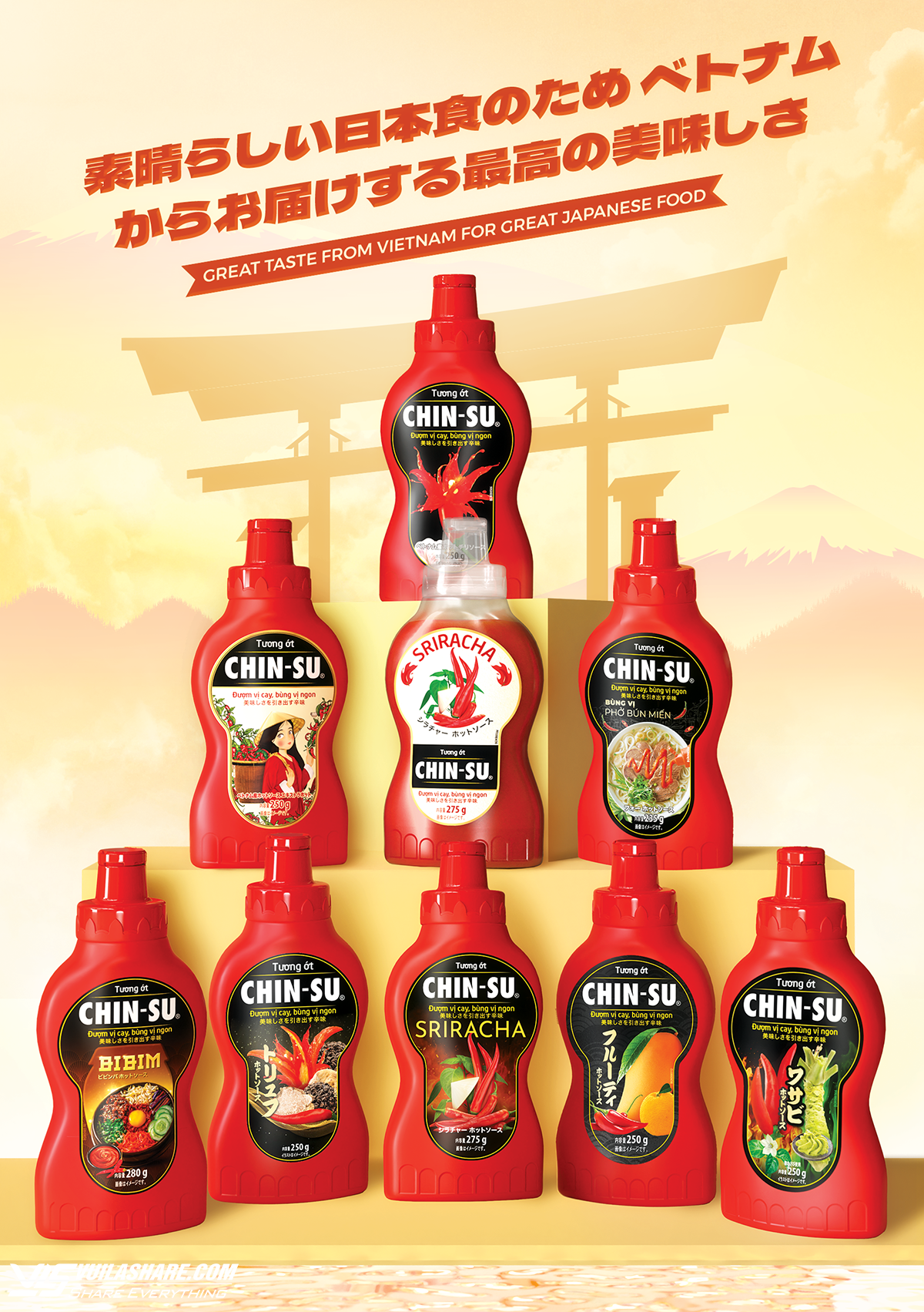 Sản phẩm tương ớt Chin-su được bày trí đẹp mắt tại sự kiện Japan Foodex