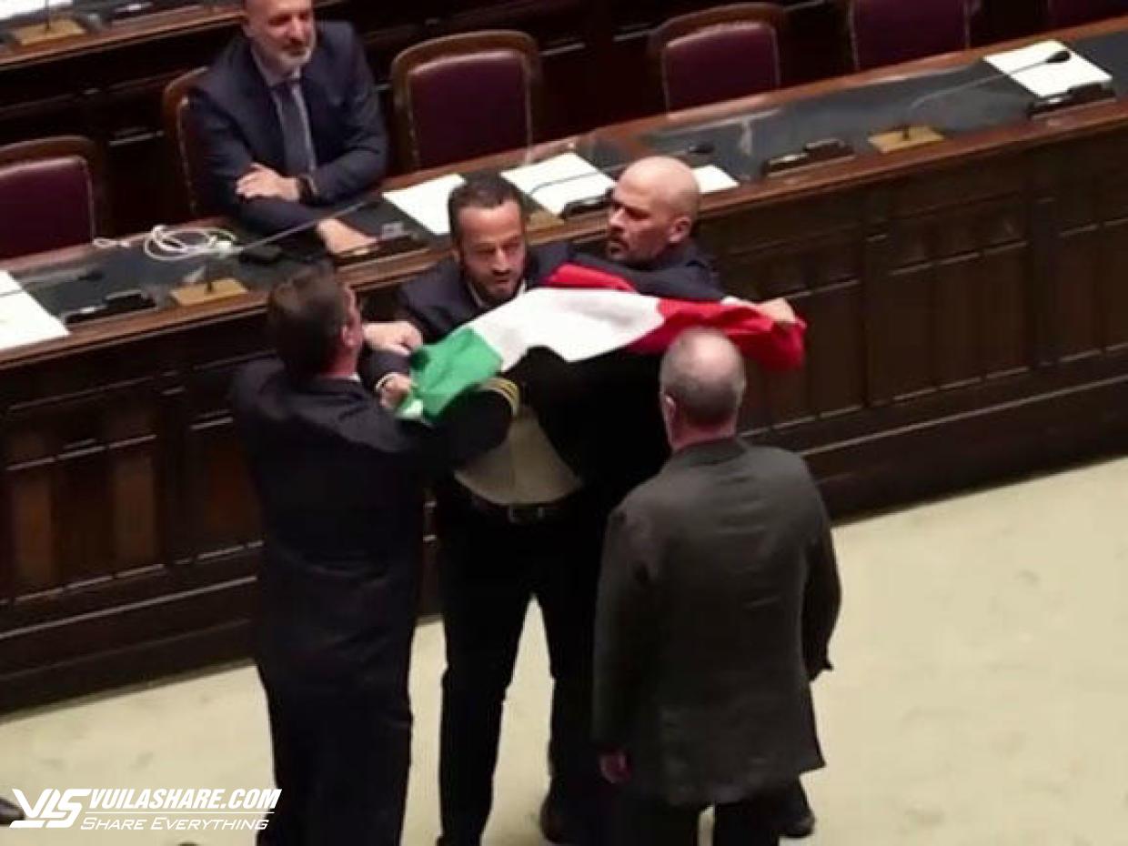 Ẩu đả nảy lửa ở Quốc hội Ý, một nghị sĩ ra về bằng xe lăn- Ảnh 1.
