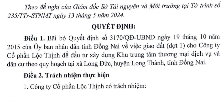 Đồng Nai: Hủy quyết định giao đất dự án khu dân cư gần 83 ha- Ảnh 1.