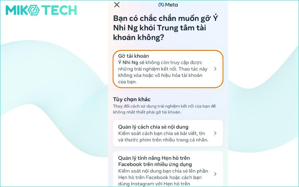 gỡ tài khoản khỏi meta