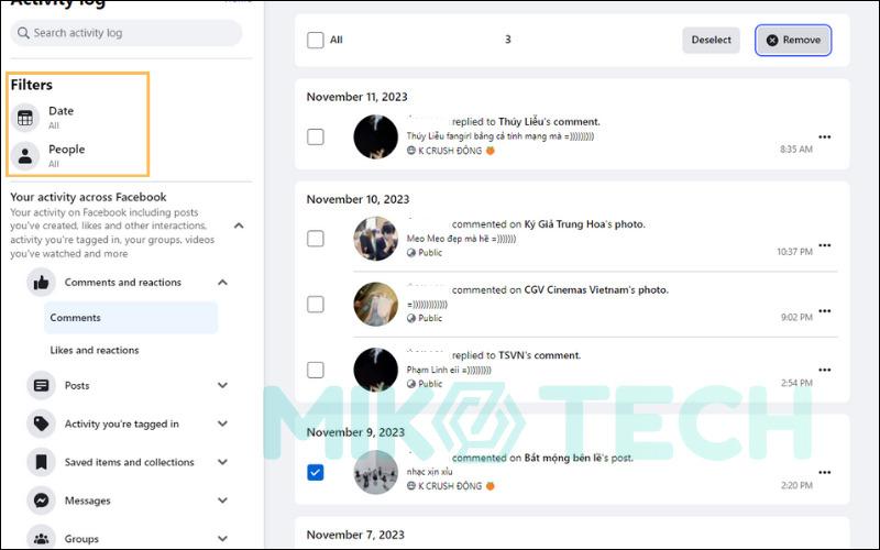 xóa bình luận trên facebook 